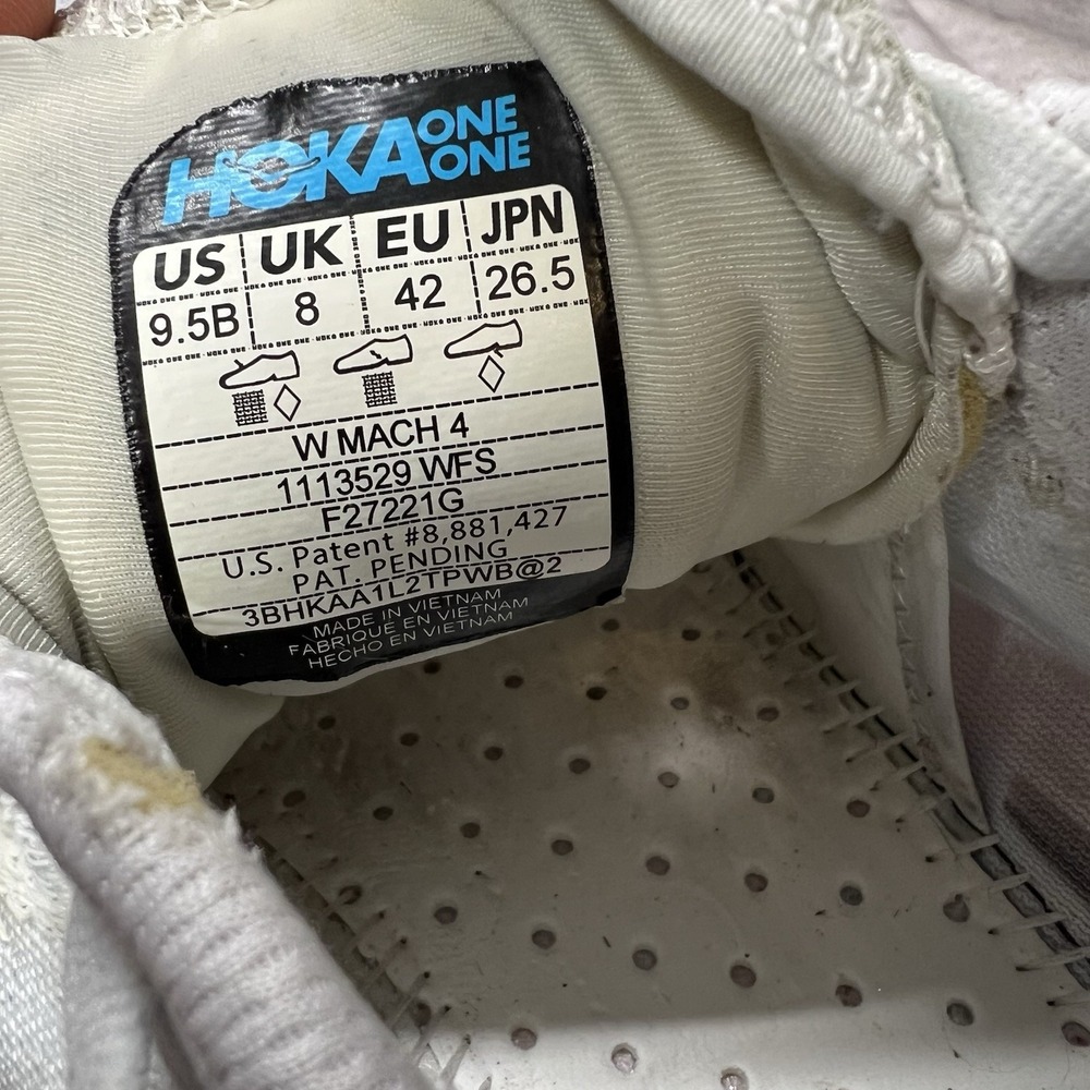 Hoka One One Mach 4 Women Size 9.5B White/Fiesta Running Shoes 1113529-WFS - Picture 6 of 8